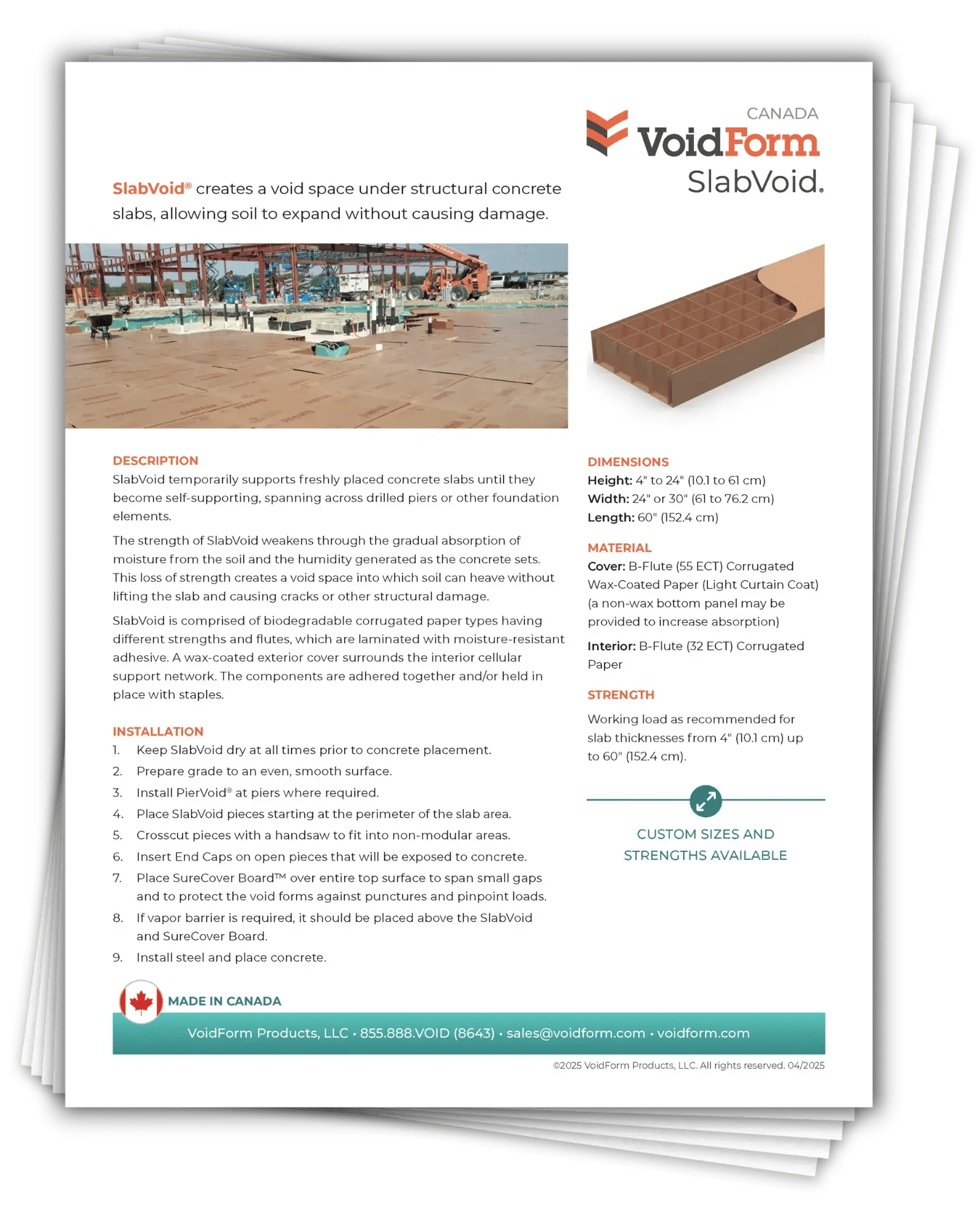 Stack of SureVoid Product Info Sheets (Canada)