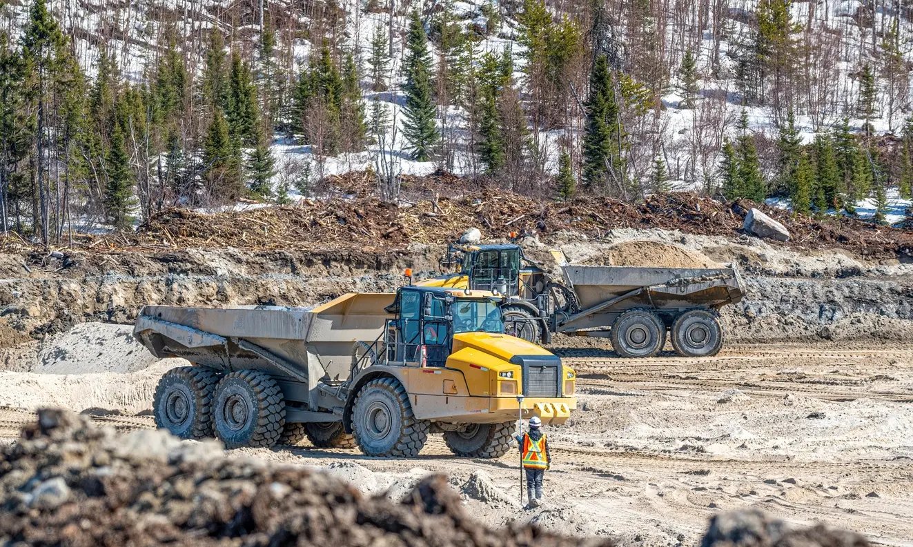 Two dump trucks transporting sand -iStock photo (M size)