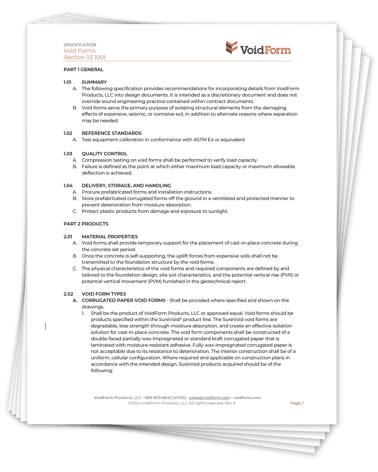 VoidForm Product Spec Sheet mockup